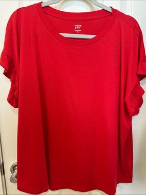 crown & ivy Red Short Sleeve Tee with Ruffle Sleeves